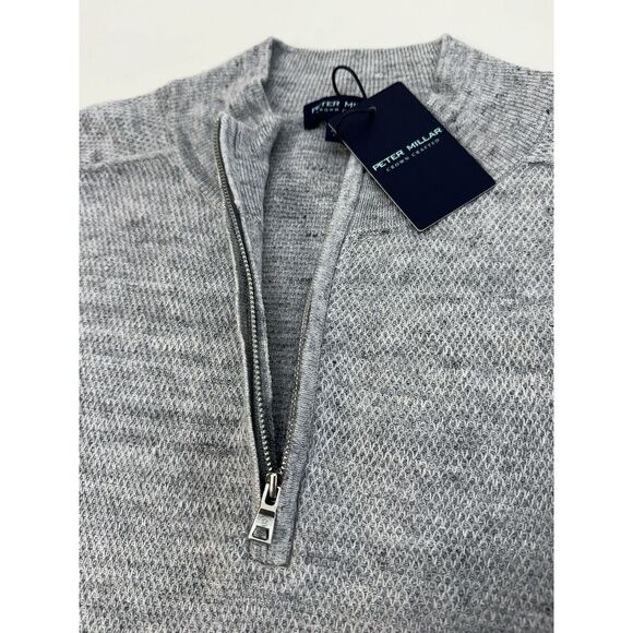 NWT Peter Millar Rockport Quarter Zip Linen Merino Wool Sweater Gray XXL $395 - Picture 8 of 12
